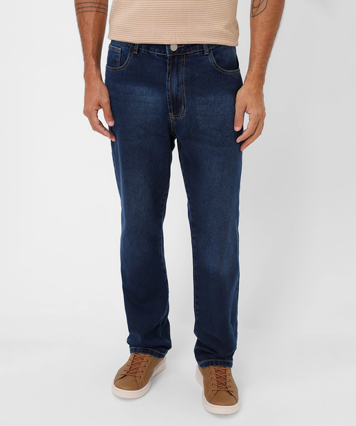 Calça Masculina Jeans Reta Bolsos Azul