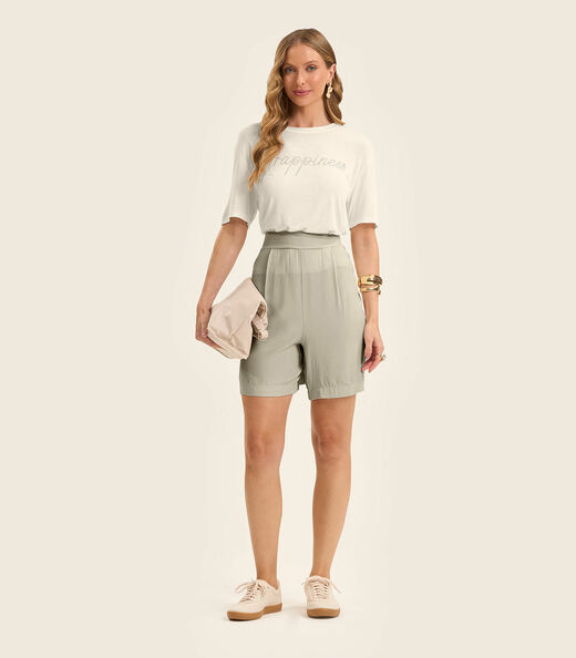 Blusa Feminina Manga Curta Visco Tricot Rovitex Bege