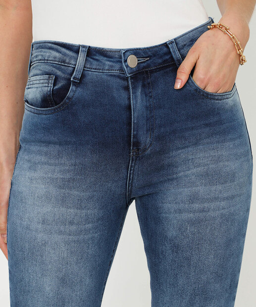 Calça Jeans Skinny Feminina Cintura Média Azul