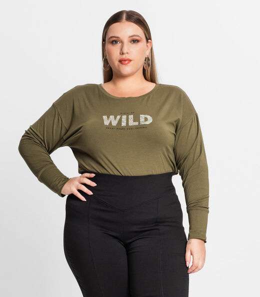 Blusa Manga Longa Feminina Plus Size Secret Glam Verde