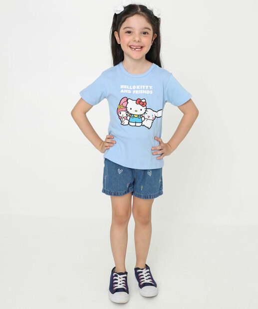Blusa Infantil Estampa Hello Kitty Tam 4 a 10 Azul