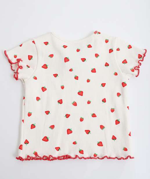 Blusa Infantil Canelada Morangos Marisa Tam 1 a 3 Off White