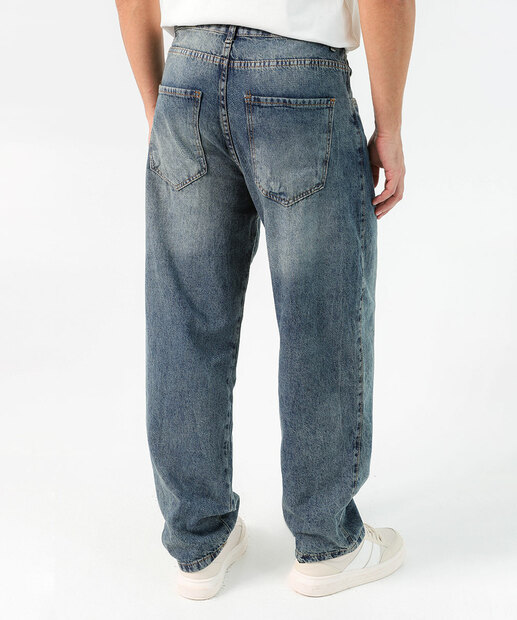 Calça Masculina Jeans Baggy Dirty Bolsos Azul