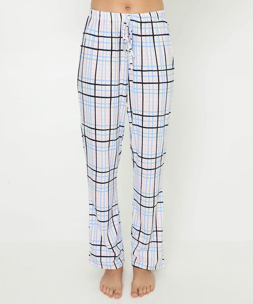 Calça Pijama Feminino Avulso Xadrez Marisa Off White