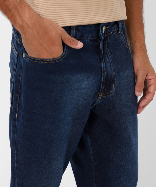 Calça Masculina Jeans Reta Bolsos Azul