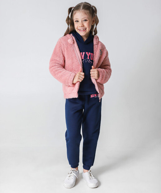 Jaqueta Infantil Feminina Peluciada Rosa Tam 4 a 10