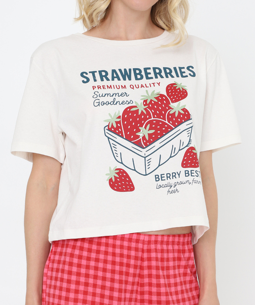 Pijama Feminino Estampado Manga Curta Marisa Off White