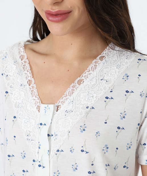 Pijama Feminino Americano Recorte Renda Marisa Off White