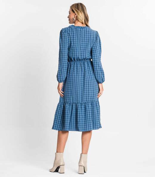 Vestido Midi Feminino Manga Longa Endless Azul