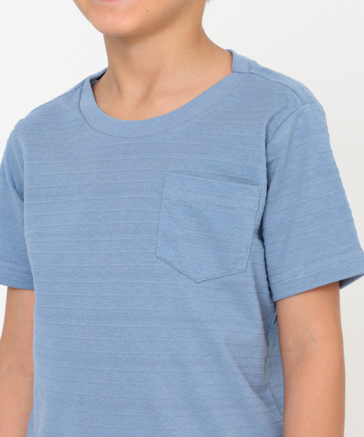 Camiseta Infantil Manga Curta Textura MR Tam 4 a 10 Azul