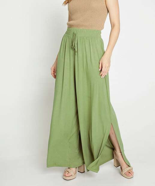 Calça Feminina Pantalona Viscolycra Fenda Marisa