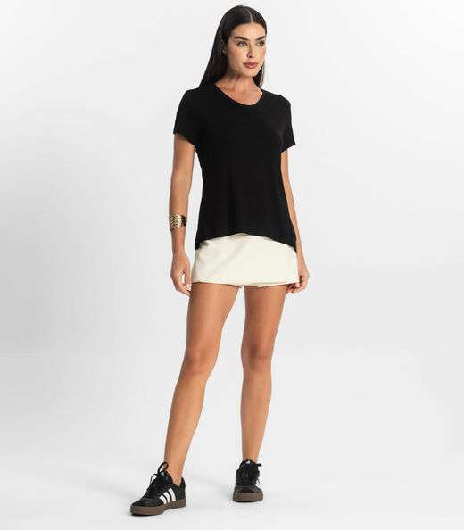 Blusa Básica Feminina Viscotorcion Rovitex Preto