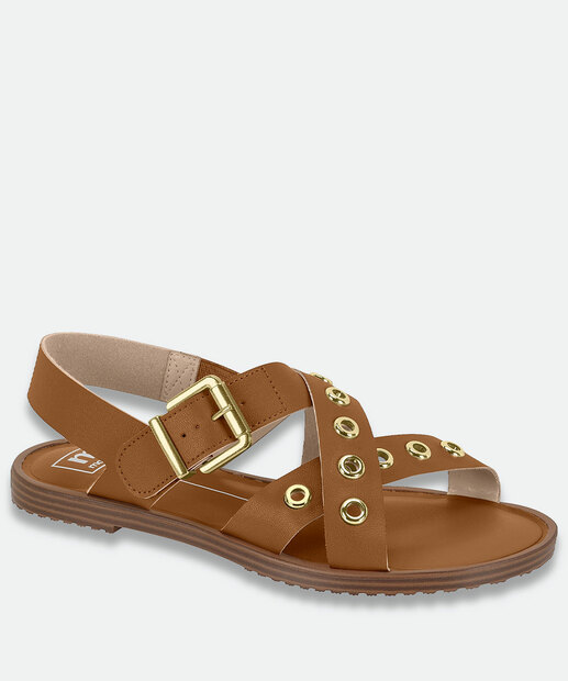 Image_Sandália Feminina Rasteira Tachas Moleca Caramelo