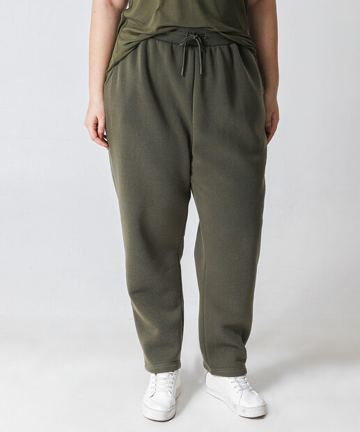 Calça Plus Size Reta Moletom Flanelado Feminina Marisa Verde