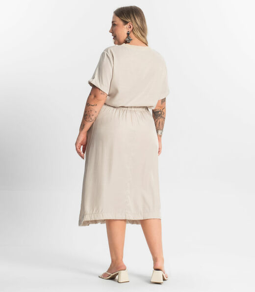 Saia Midi Plus Size Secret Glam Bege
