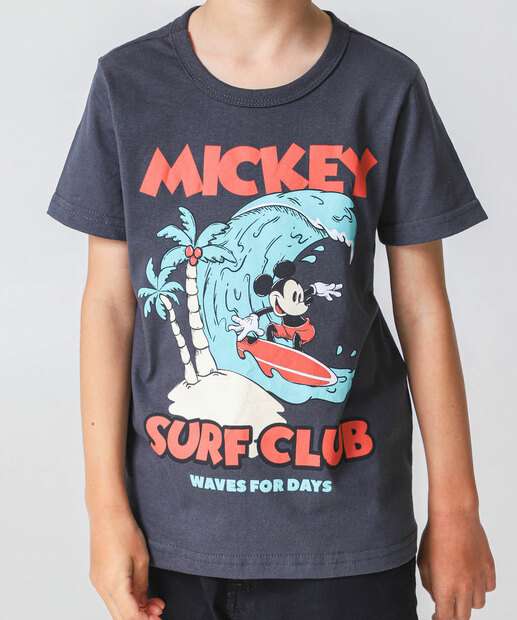 Camiseta Infantil Estampa Mickey Disney Tam 4 a 10 Cinza 