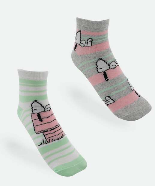 Image_Kit 2 Meias Infantil Soquete Estampa Snoopy Rosa