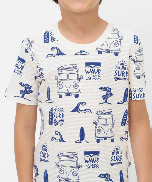 Camiseta Infantil Textura Estampada MR Tam 4 a 10 Off White