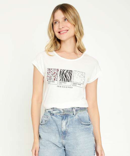 Blusa Feminina Animal Print Manga Curta 