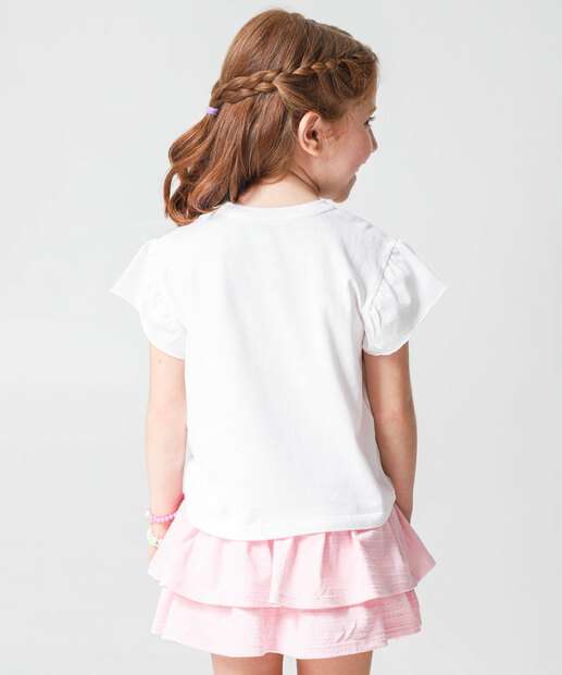 Blusa Infantil Babado Paetê Brinde Marisa Tam 4 a 10 Off White 