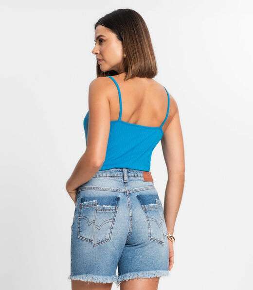 Blusa De Alça Feminina Ribana Canelada Rovitex Azul