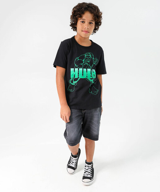 Camiseta Juvenil Hulk Marvel Tam 10 a 16 Preto