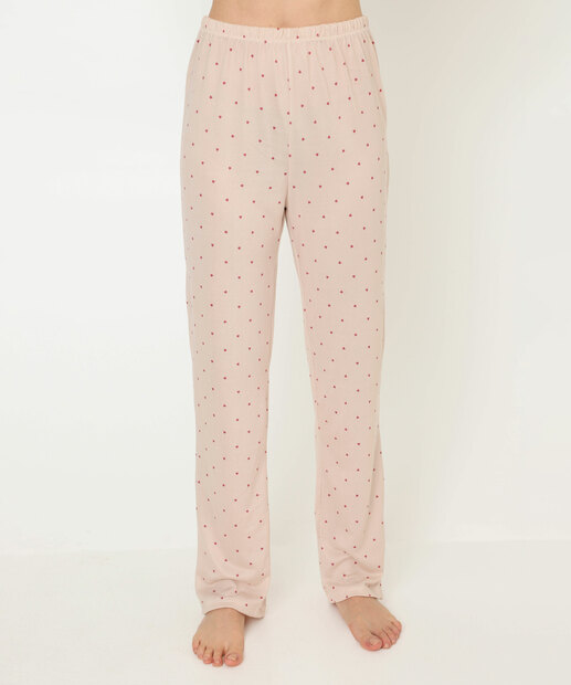 Pijama Feminino Tricô Bordado Coração Marisa Bege
