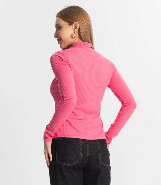 Blusa Manga Longa Feminina Canelada Select Rosa