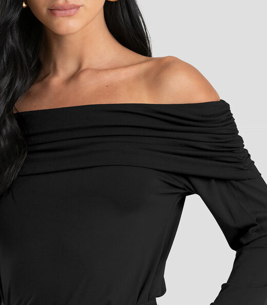Blusa Feminina Ombro a Ombro em Malha Visco Dianna Preto