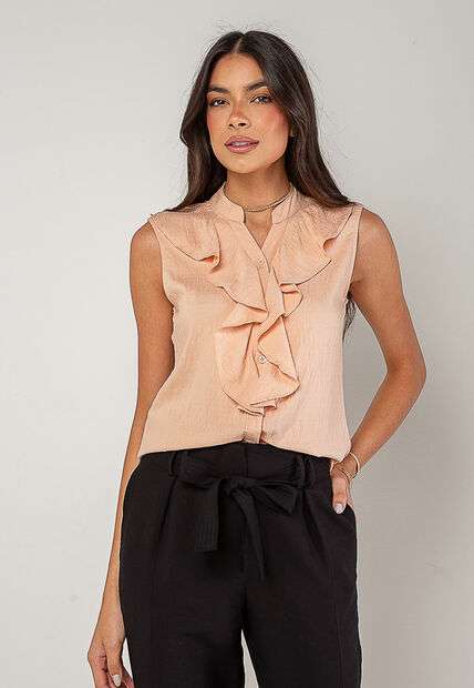 Regata Alfaiataria Com Babados Salmão Salvatore