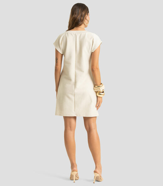 Vestido Feminino Curto Moletinho Gorgurinho Dianna Bege