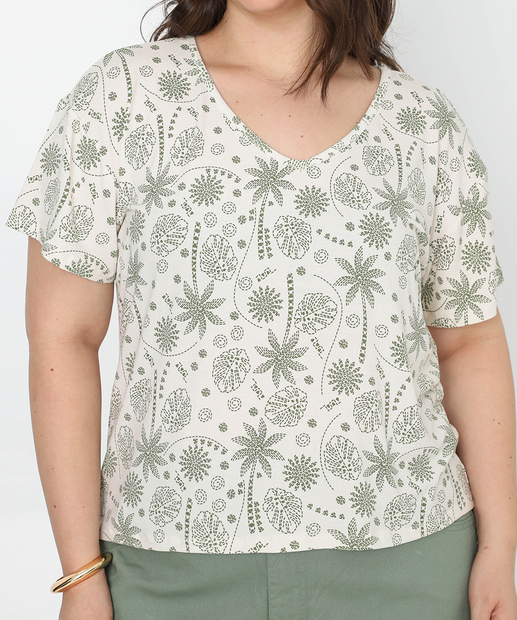 Blusa Plus Size Feminina Estampa Coqueiros Marisa Verde