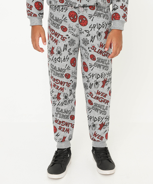 Calça Infantil Jogger Moletom Spider Tam 4 a 10 Cinza