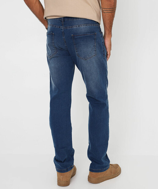 Calça Masculina Jeans Reta Bolsos Gangster Azul