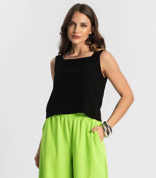 Regata Feminina Em Linho Endless Preto