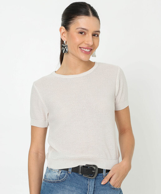Image_Blusa Feminina Tricô Manga Curta Marisa Bege