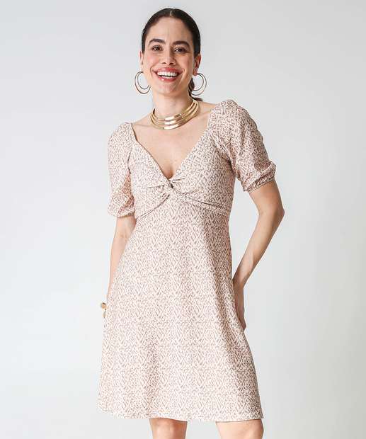Vestido Feminino Curto Manga Curta Marisa Bege