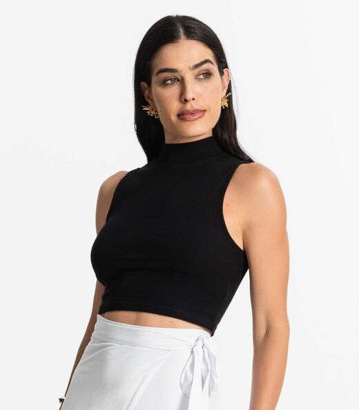 Regata Feminina Gola Alta Canelada Select Preto