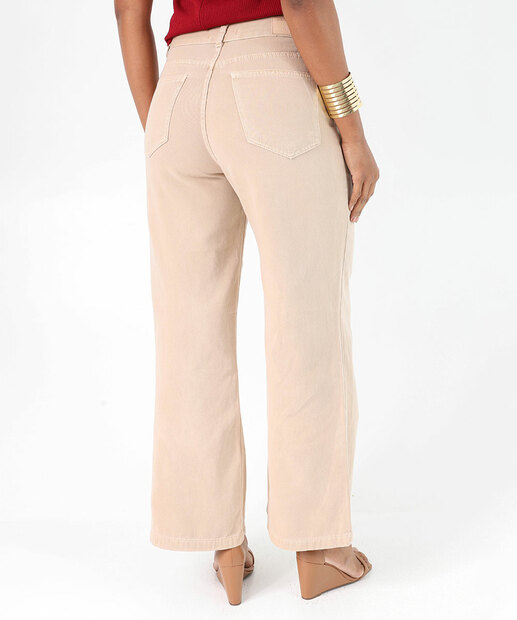 Calça Wide Leg Feminina Sarja Bolsos 