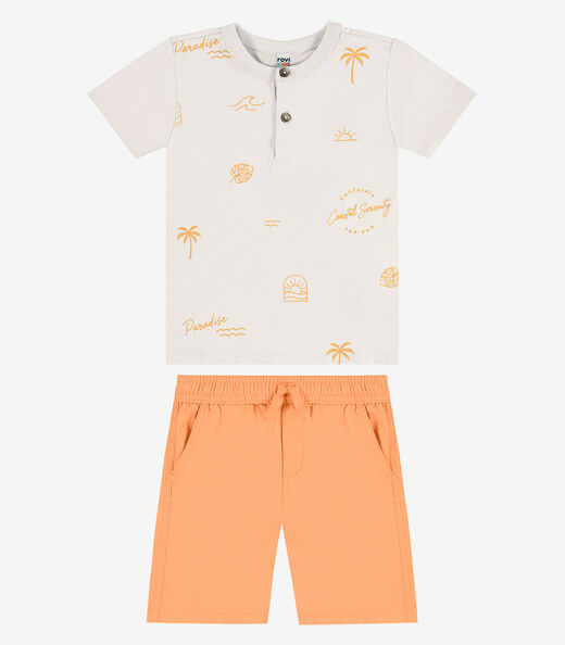 Image_Conjunto Camiseta Com Bermuda Infantil Rovi Kids Bege