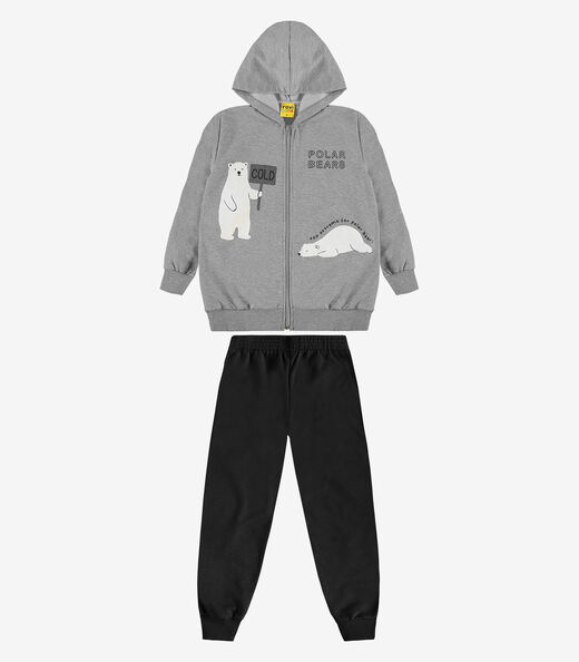 Conjunto Jaqueta Capuz e Calça Moletom Rovi Kids Cinza