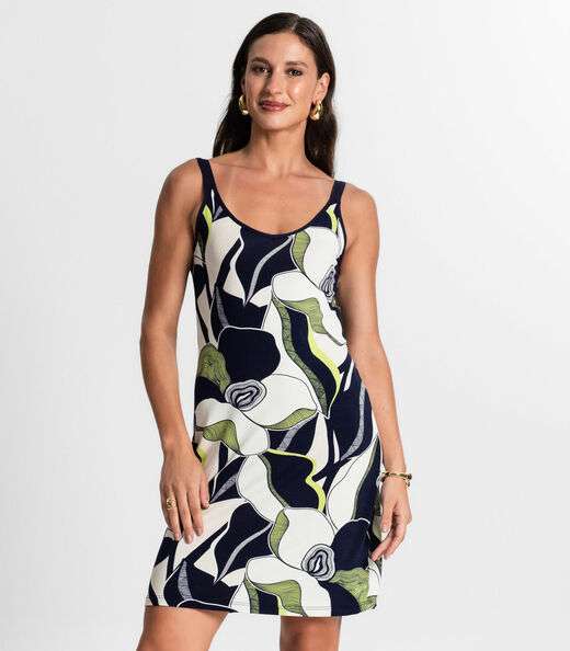 Vestido De Alça Estampado Rovitex Verde