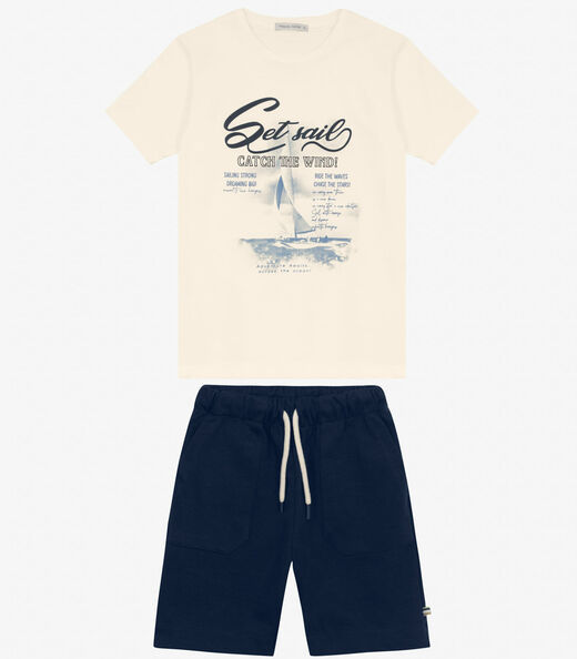 Conjunto Camiseta com Bermuda Menino Trick Nick Off White