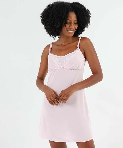 Camisola Gestante Liganete Recorte Renda Marisa Rosa