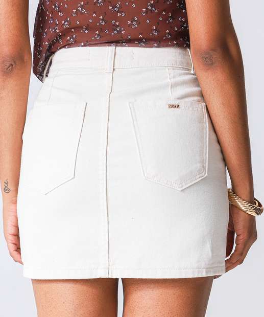 Saia Feminina Sarja Bolso Zune Jeans Off White