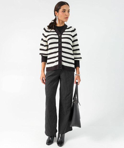 Image_Calça Feminina Pantalona Listrada de Alfaiataria Marisa Preto