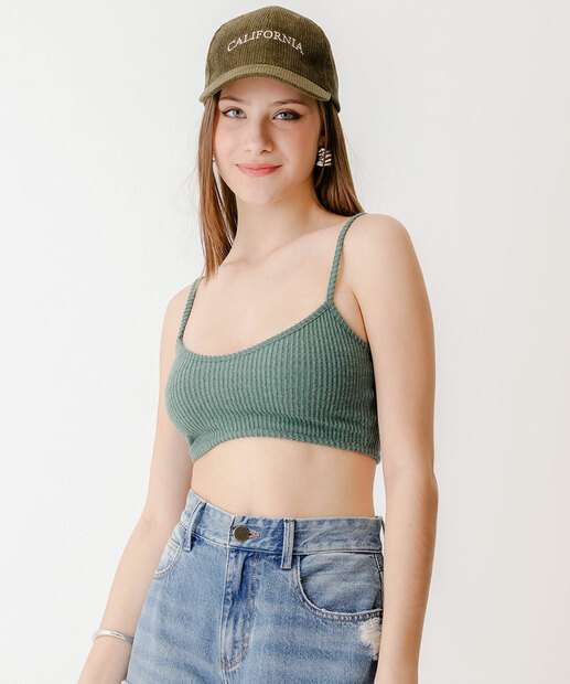 Blusa Cropped Feminina Canelada Alças Finas Marisa