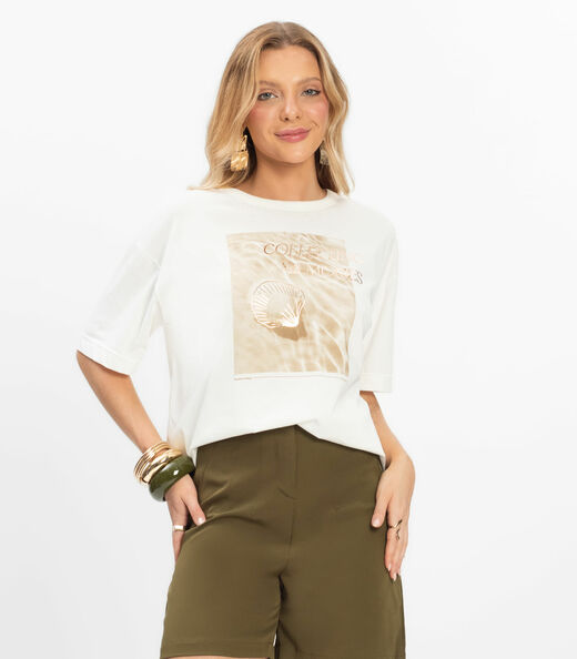 Image_T- shirt Overzised Meia Malha Feminina Rovitex Bege