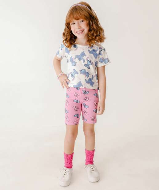 Bermuda Infantil Ciclista Stitch Disney Tam 4 a 10