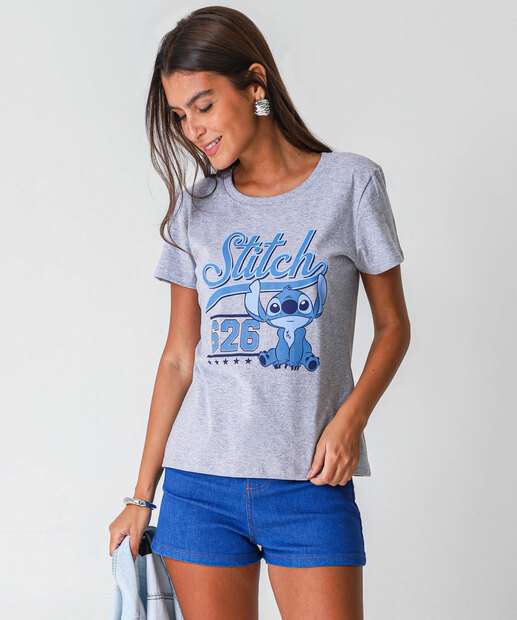 Image_Blusa Feminina Estampa Stitch Manga Curta Disney Cinza